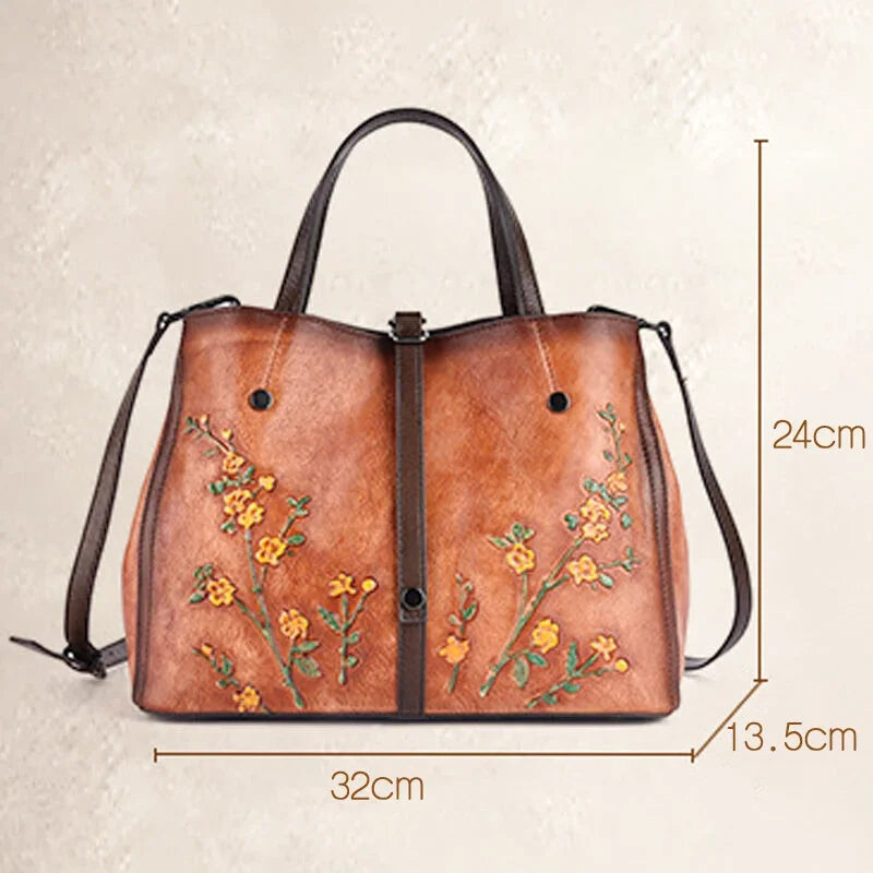 Sac bandoulière Clotilde cuir brodé floral