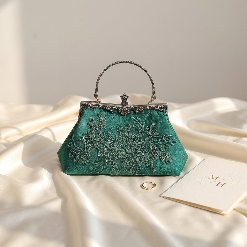 Sac Flavia : Élégance Chinoise Brodé Vert
