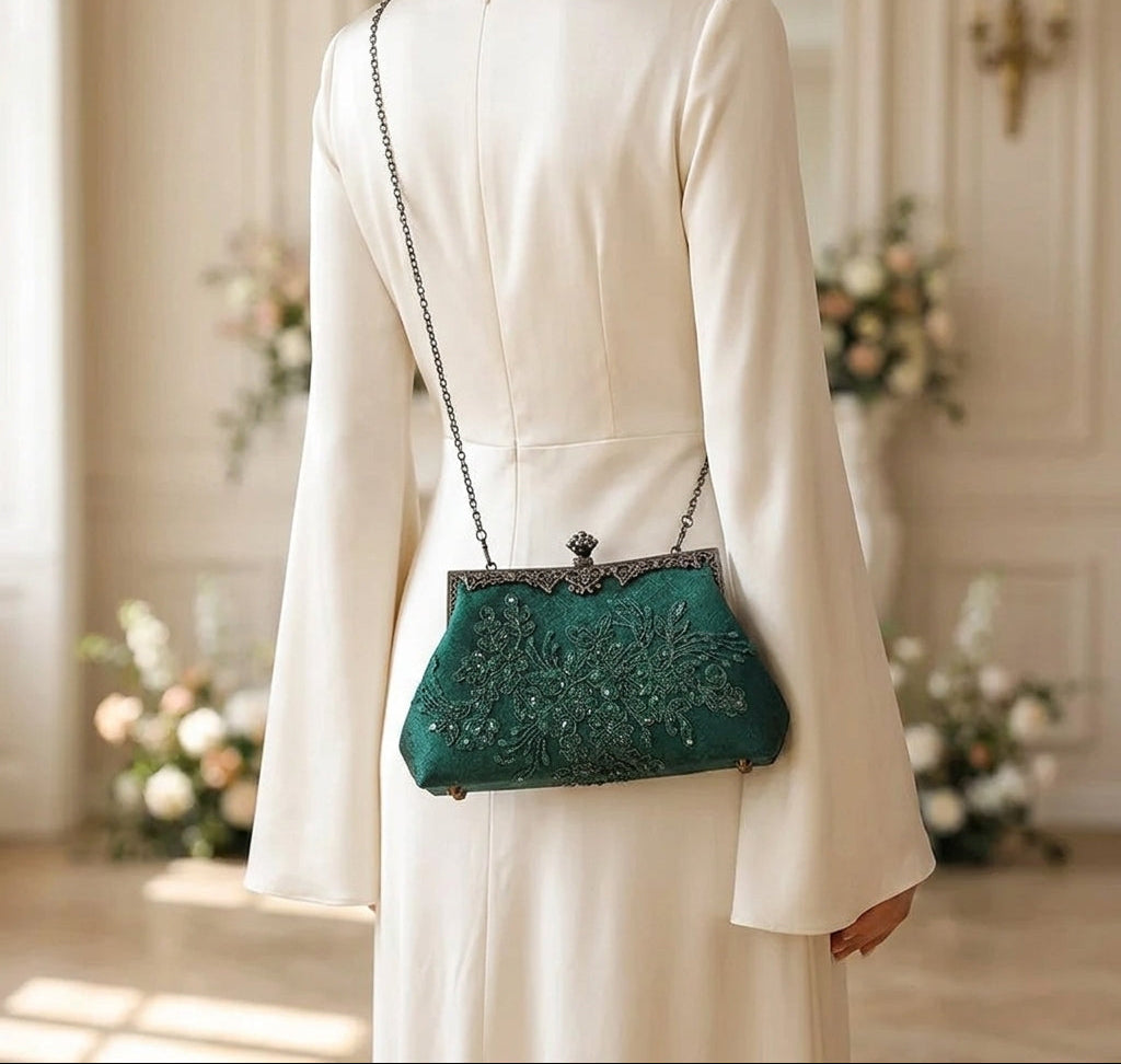 Sac Flavia : Élégance Chinoise Brodé Vert