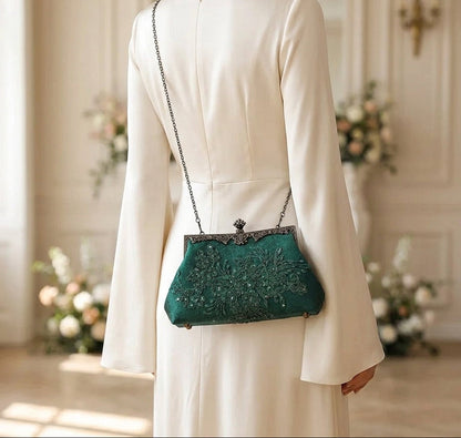 Sac Flavia : Élégance Chinoise Brodé Vert