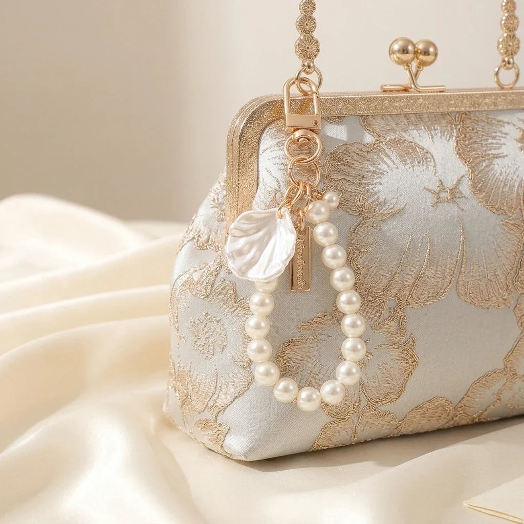 Charm Sac Perles Métal Doré