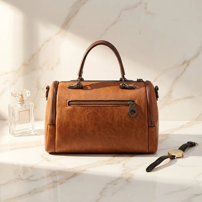 Sac Bandoulière Elena Cuir Souple Pompon