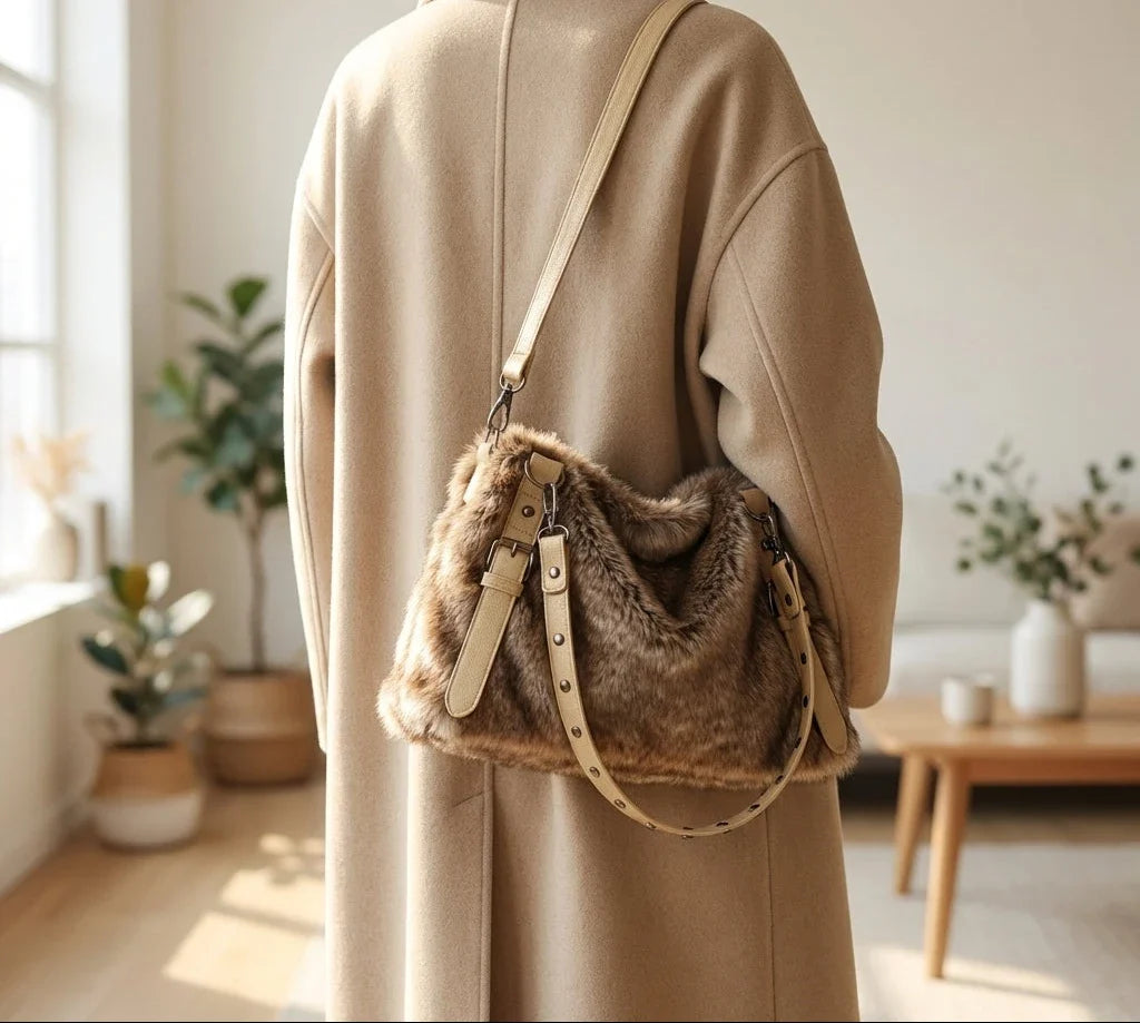 Sac Bandoulière Gisella Fausse Fourrure Marron