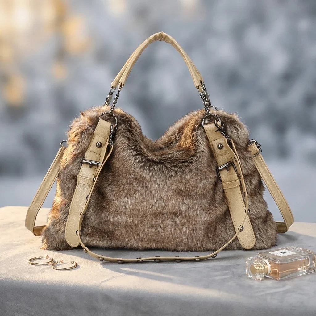 Sac Bandoulière Gisella Fausse Fourrure Marron