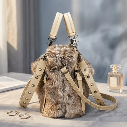 Sac Bandoulière Gisella Fausse Fourrure Marron