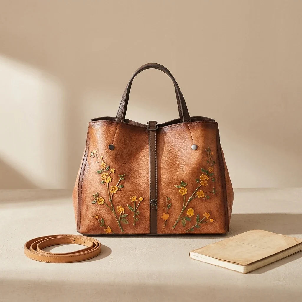 Sac bandoulière Clotilde cuir brodé floral