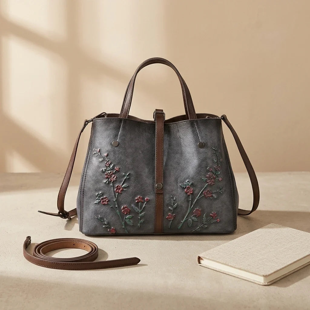 Sac bandoulière Clotilde cuir brodé floral