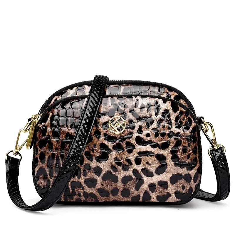 Sac Bandoulière Léopard Cuir Brillant Ginevra