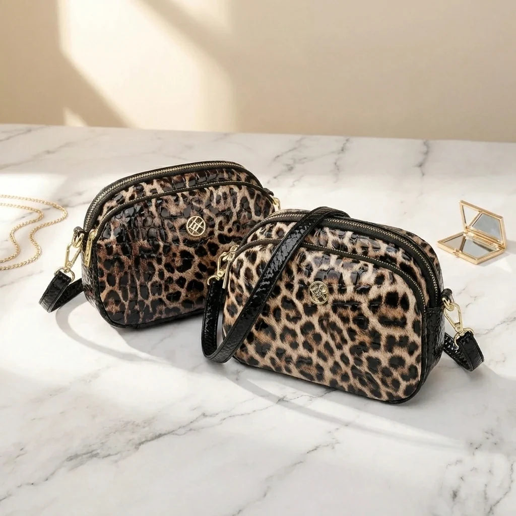 Sac Bandoulière Léopard Cuir Brillant Ginevra