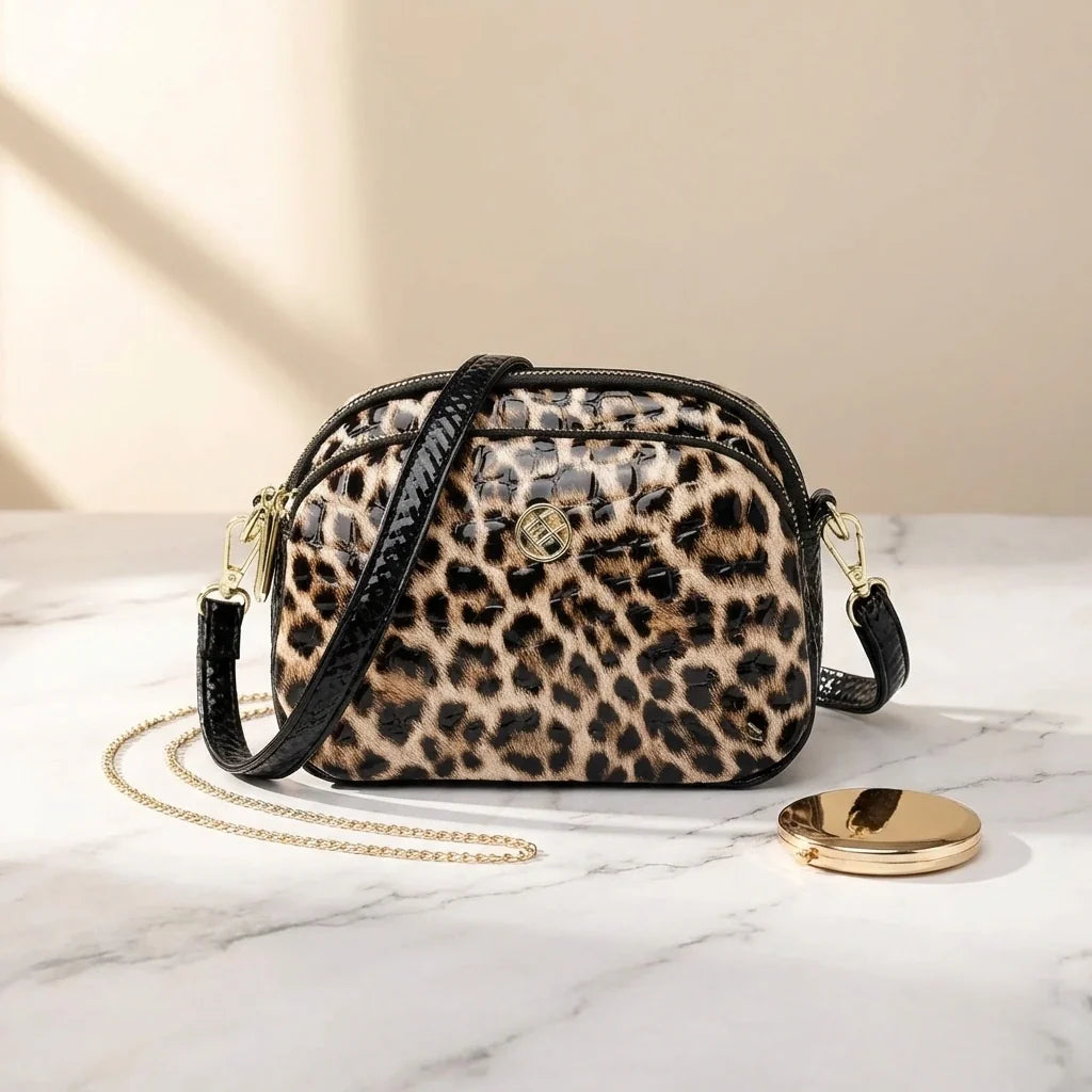 Sac Bandoulière Léopard Cuir Brillant Ginevra