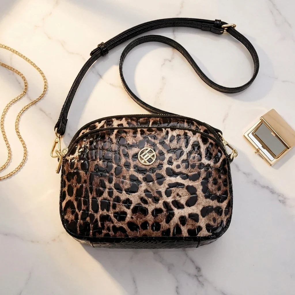 Sac Bandoulière Léopard Cuir Brillant Ginevra