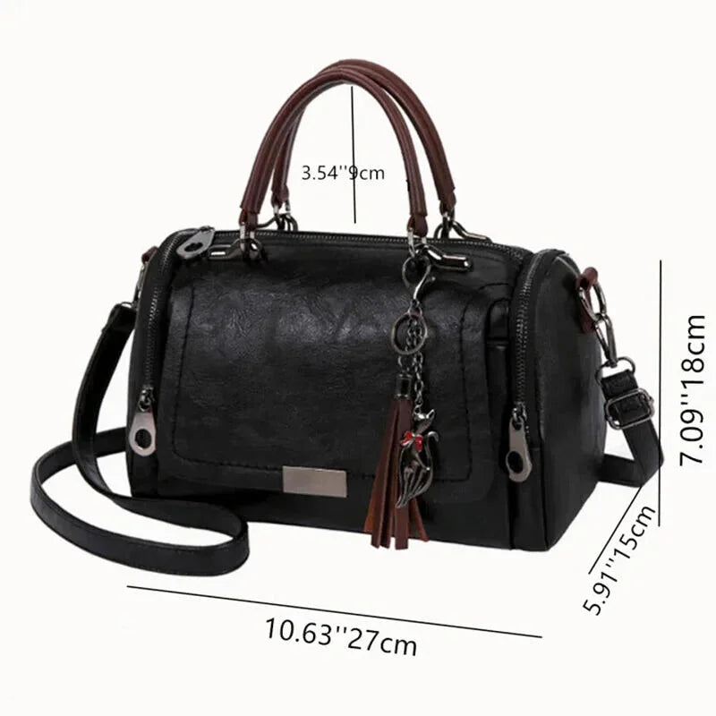 Sac Bandoulière Elena Cuir Souple Pompon