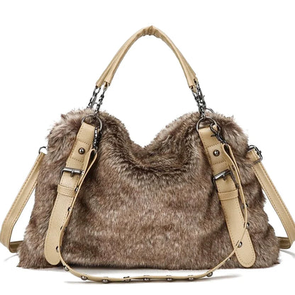 Sac Bandoulière Gisella Fausse Fourrure Marron