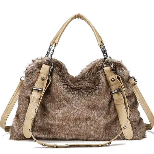 Sac Bandoulière Gisella Fausse Fourrure Marron