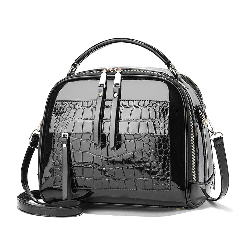 Sac Bandoulière Alessia Cuir Laqué Effet Crocodile