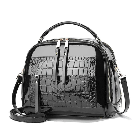 Sac Bandoulière Alessia Cuir Laqué Effet Crocodile